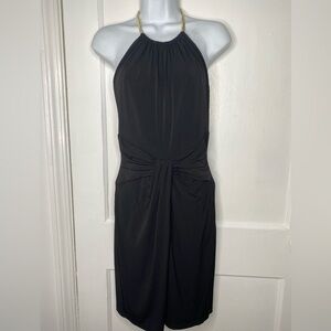 BOSTON PROPER Gold Chain Size 6 Black Halter Dress